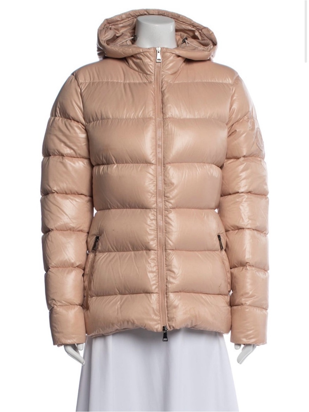 Moncler Beige Hooded Quilted Puffer Jacket